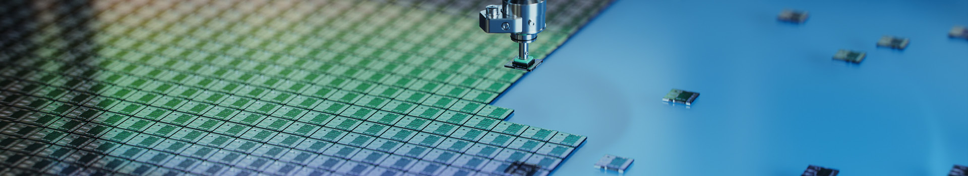 Close-up of semiconductor packaging process